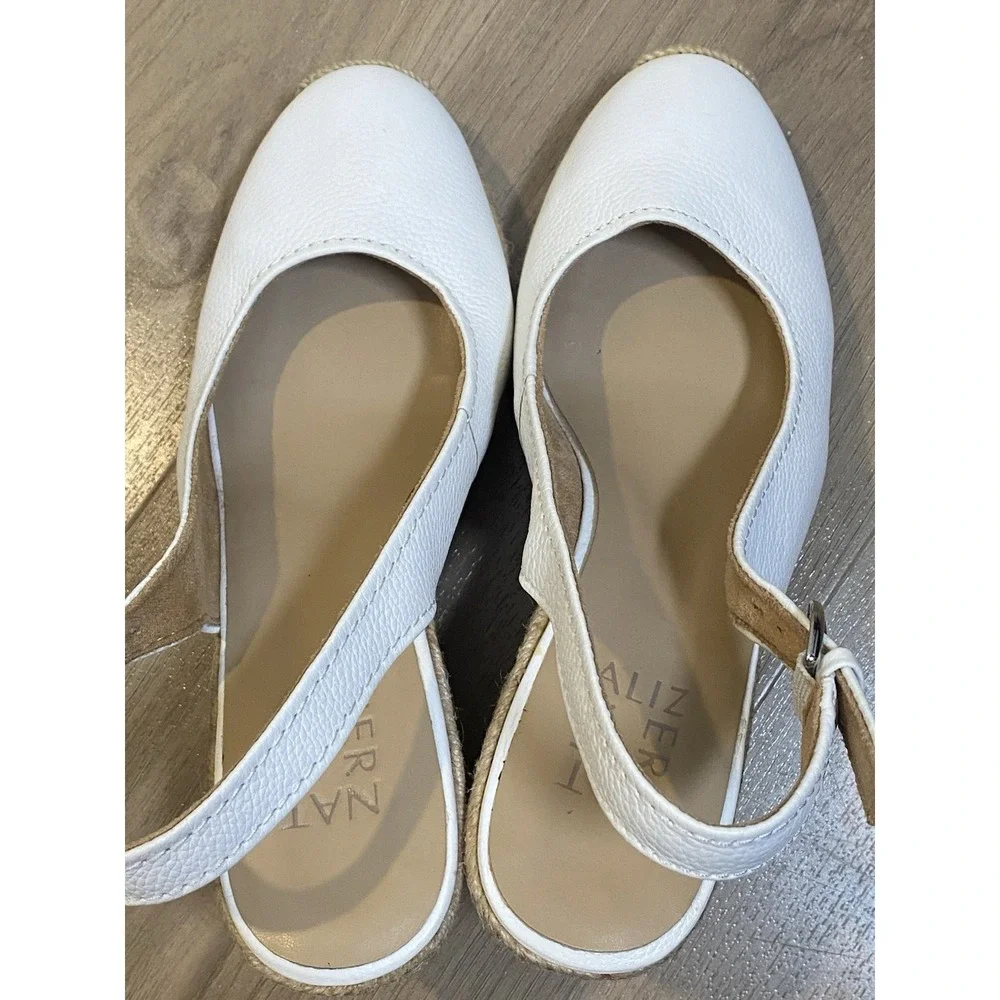 Naturalizer Leather Espadrille Slingback Wedge Sandal Shoes Comfort White Size 8